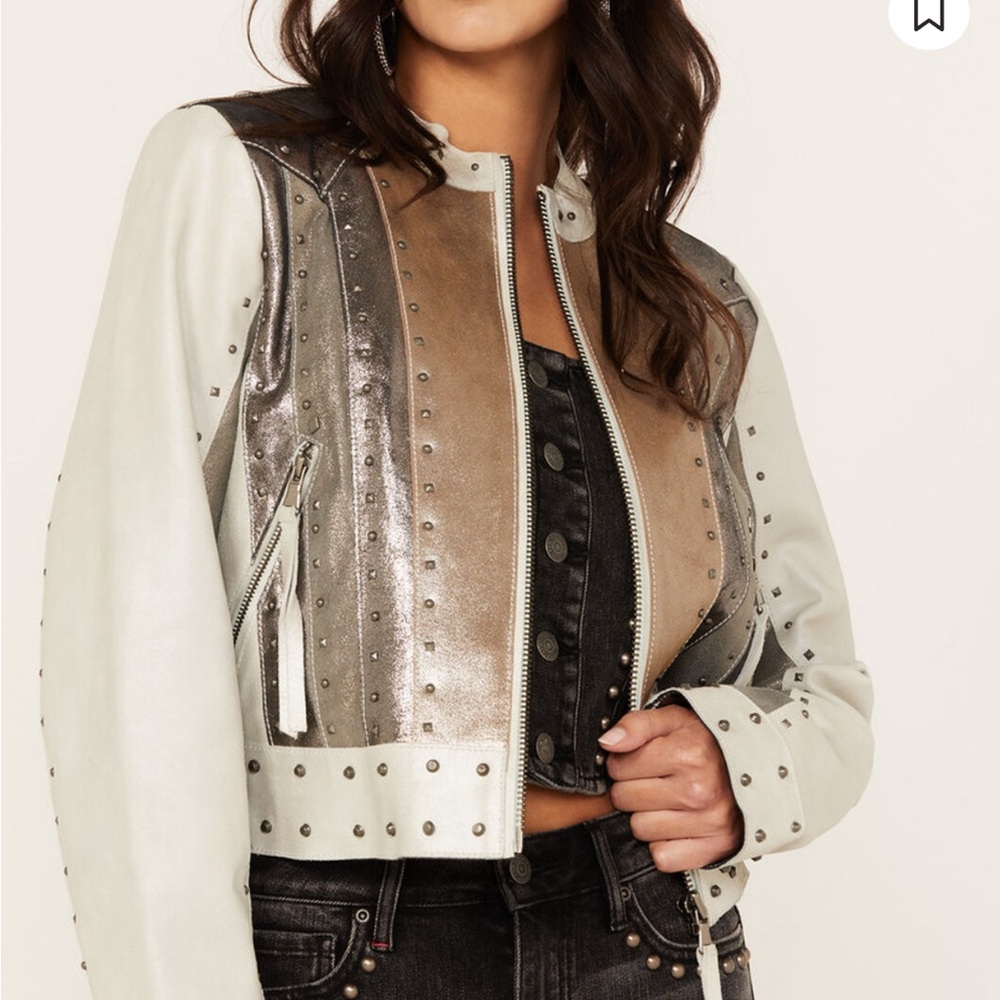 IDYLLWIND LEATHER DESERT BLOOM METALLIC JACKET WITH THUNDERBOLT / STARS BACK